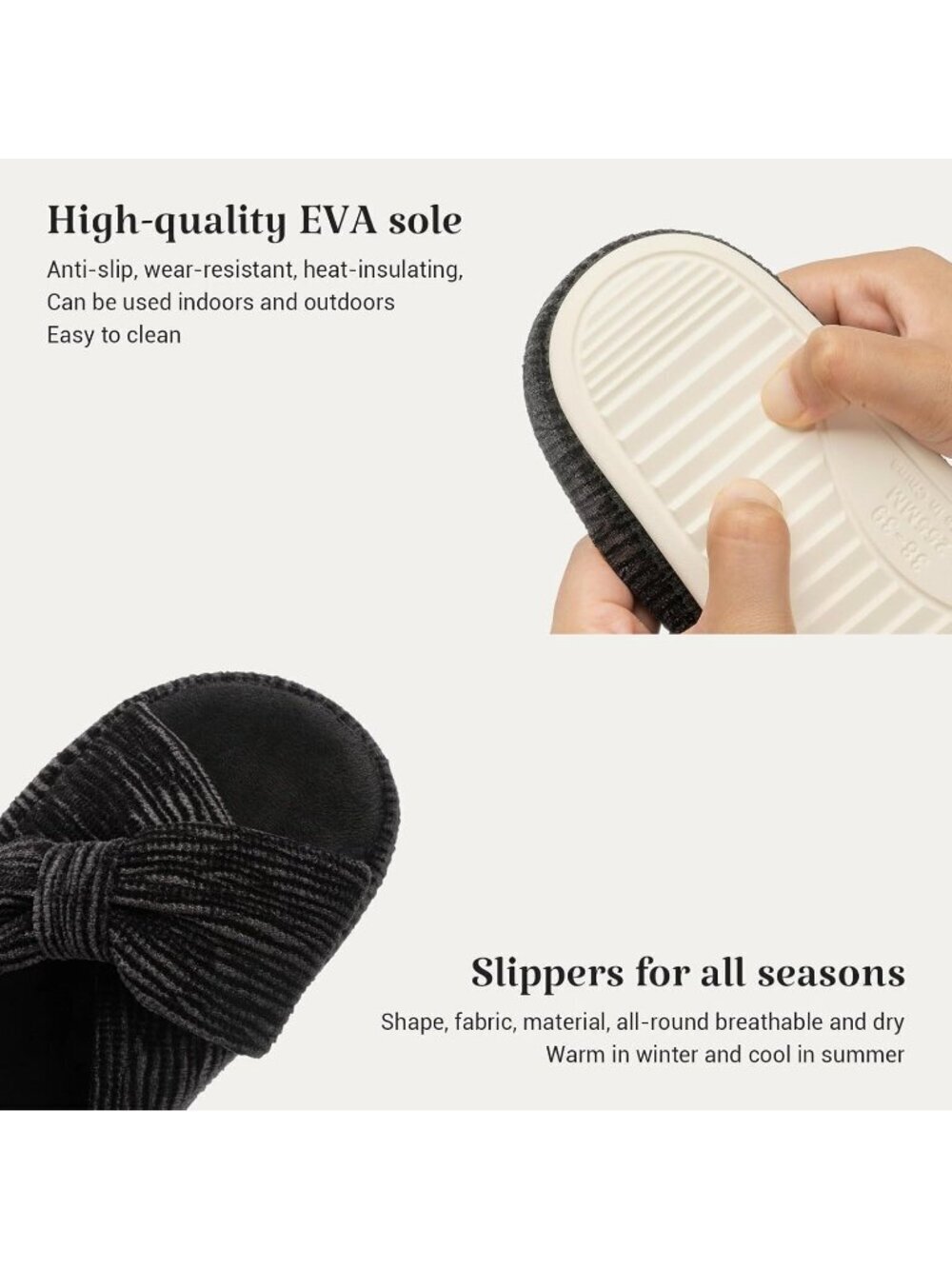 Women's Black Memory Foam House Corduroy Bow Crossbands Comfy Slipper Shoes - Picture 3 of 4